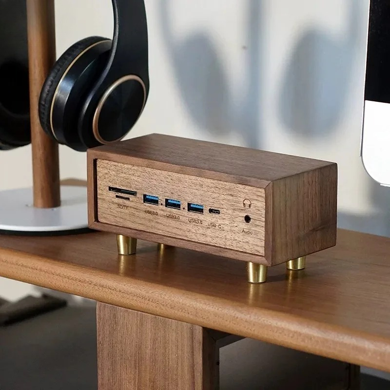 Desk Setup Black And Wood - Creative Desk‑Setup Solid Wood Black Walnut