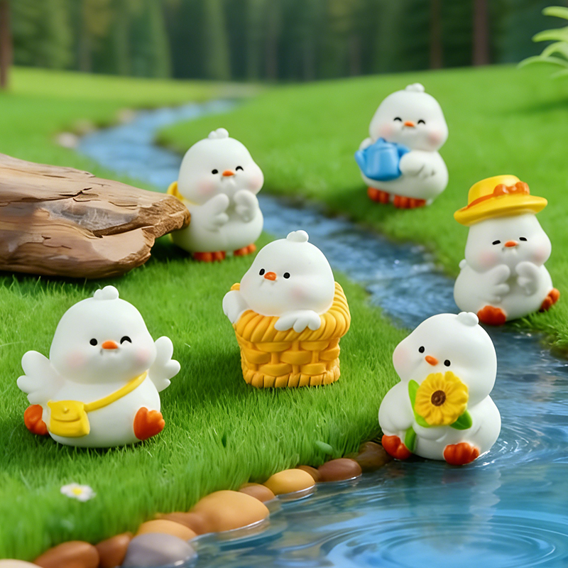 Desk Setup Nature - 6pcs/set Cartoon Resin Miniatures Duck Ornaments