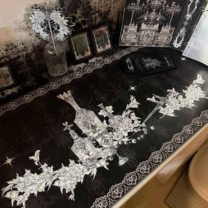 Desk Setup Black - Divine Realm Gothic Building Mouse Pad