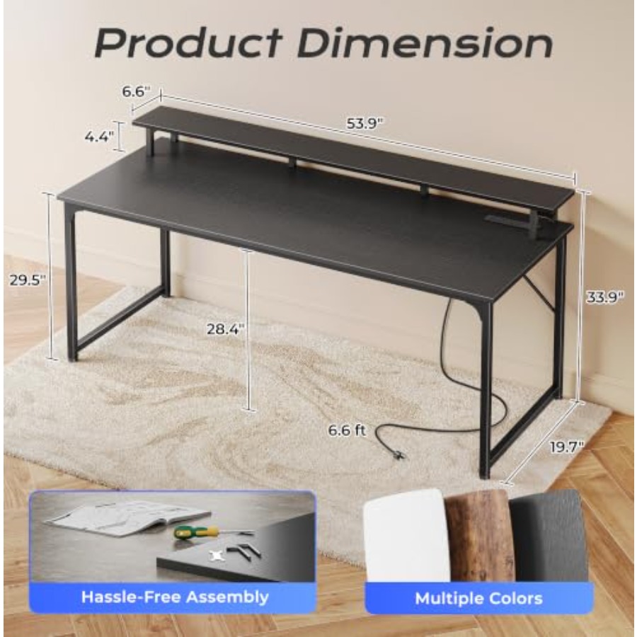 Gaming Desk with LED Lighting  - Desk Setup Black And Wood ulasan dan harga