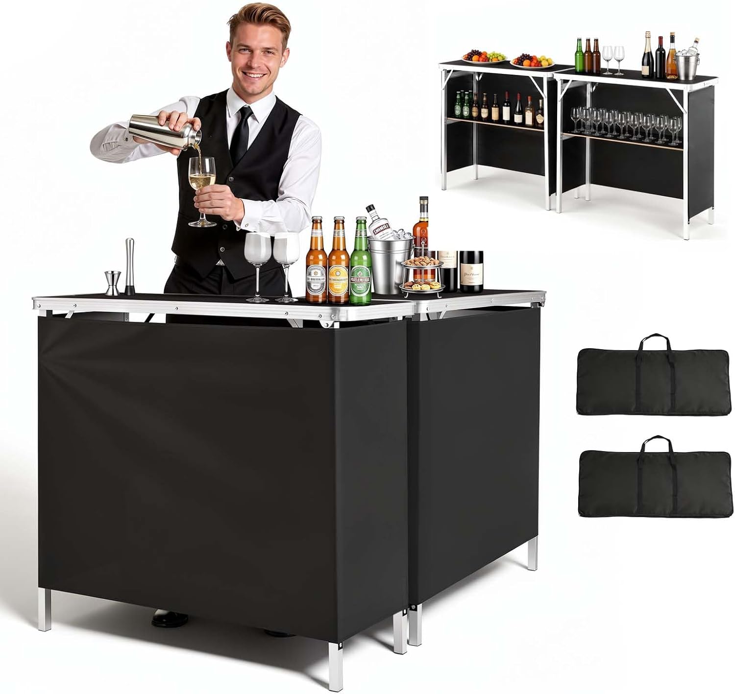 Portable Folding Bar Table Set - Desk Setup Black ulasan dan harga