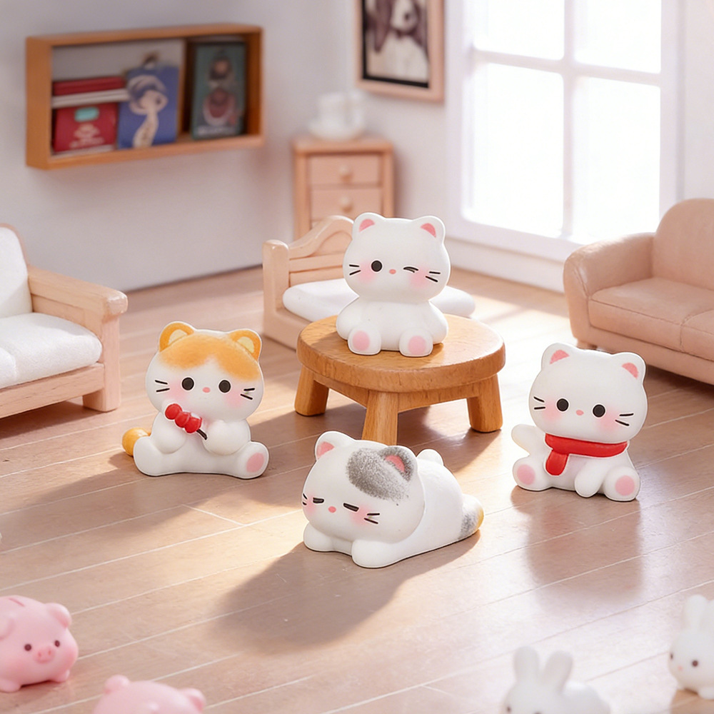 6pcs Cute Cat Resin Figurines  - Desk Setup Nature ulasan dan harga