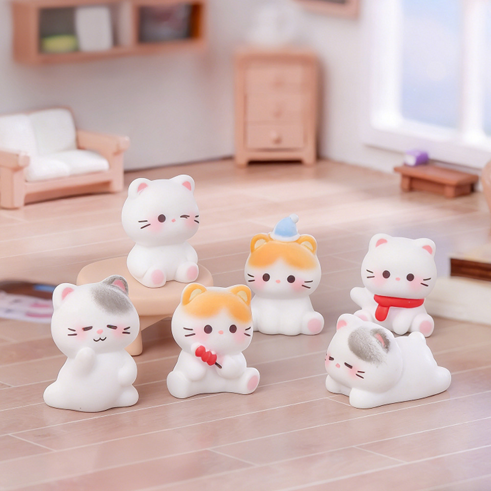 6pcs Cute Cat Resin Figurines  - Desk Setup Nature ulasan dan harga