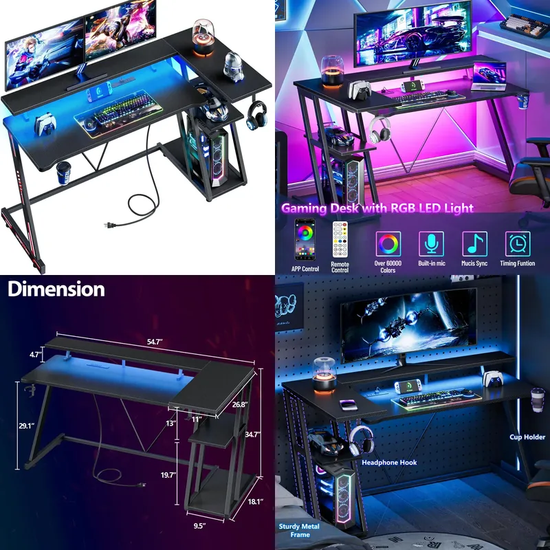 Black Carbon Fiber L Shaped Ga - Desk Setup Black And Wood ulasan dan harga
