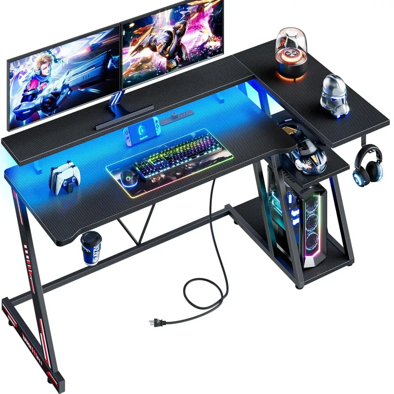 Black Carbon Fiber L Shaped Ga - Desk Setup Black And Wood ulasan dan harga