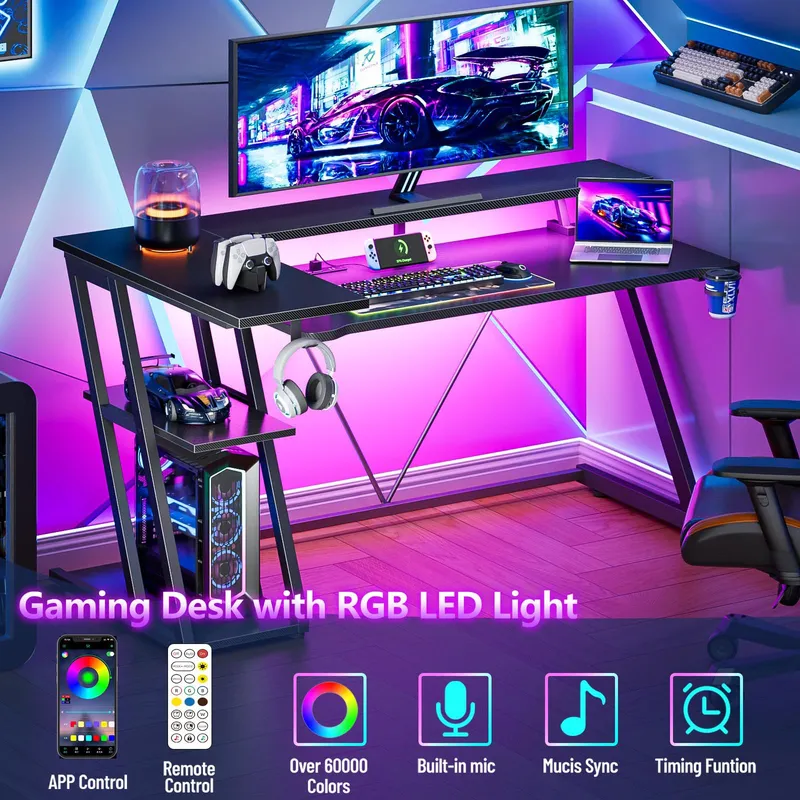 Black Carbon Fiber L Shaped Ga - Desk Setup Black And Wood ulasan dan harga