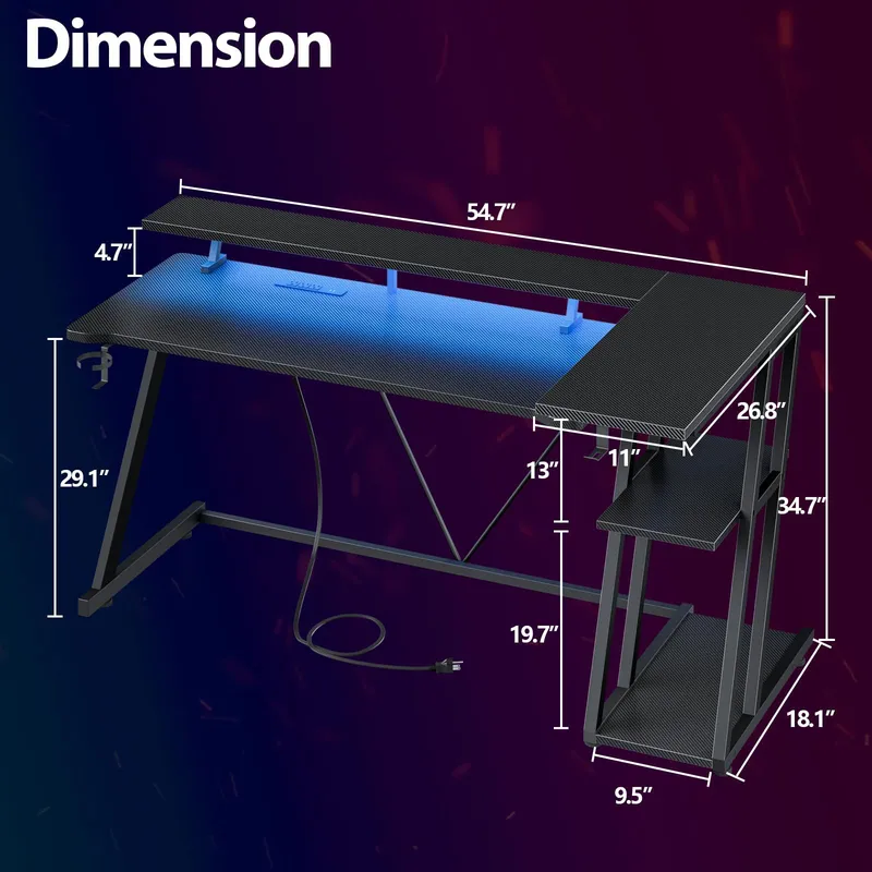 Black Carbon Fiber L Shaped Ga - Desk Setup Black And Wood ulasan dan harga