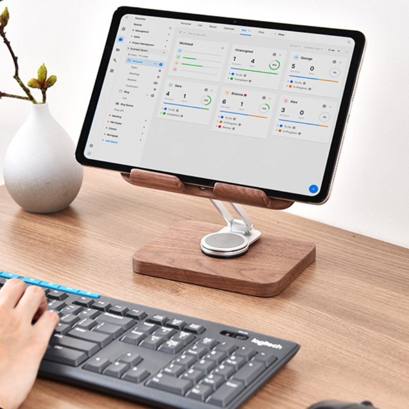 Black Walnut iPad Stand with 3 - Desk Setup Black And Wood ulasan dan harga