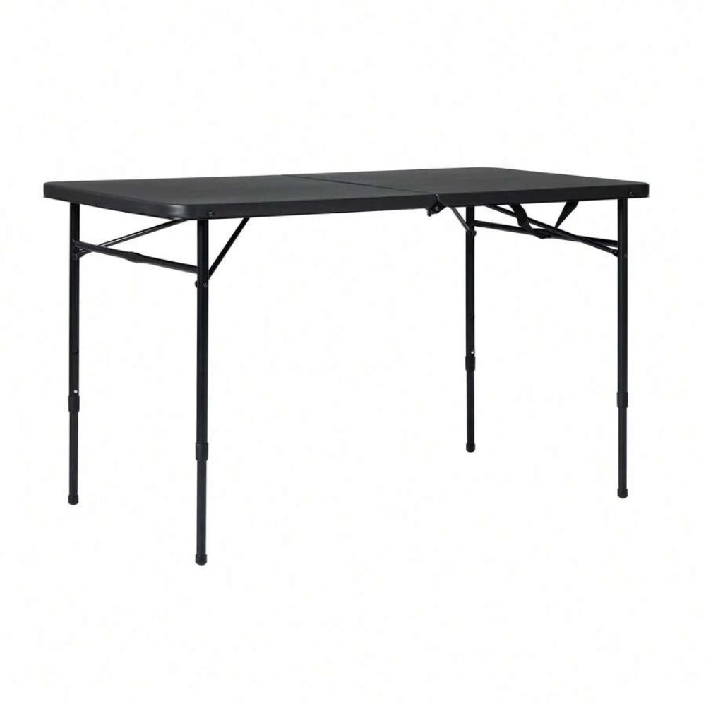 4 Foot Fold In Half Adjustable - Desk Setup Black And Wood ulasan dan harga