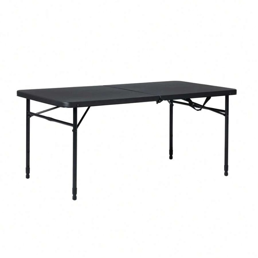 4 Foot Fold In Half Adjustable - Desk Setup Black And Wood ulasan dan harga