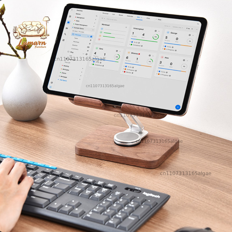 Black Walnut iPad Stand with 3 - Desk Setup Black And Wood ulasan dan harga