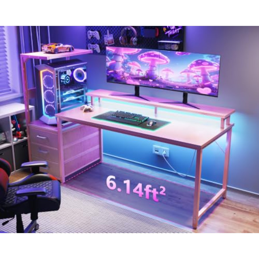 Gaming Desk W/PC Showcase Stan - Desk Setup Black And Wood ulasan dan harga