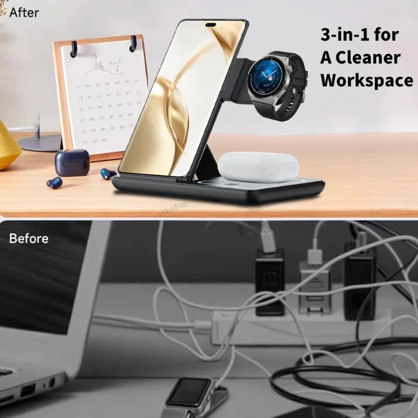 3 in 1 Foldable Wireless Charg - Desk Setup Apple ulasan dan harga