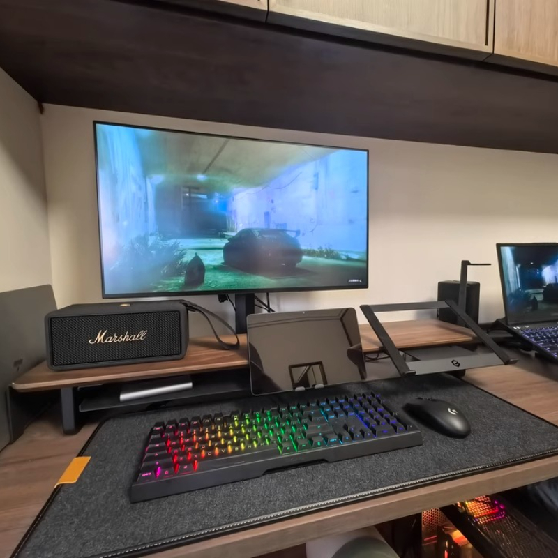 Modular Monitor Riser Stand Er - Desk Setup Black And Wood ulasan dan harga