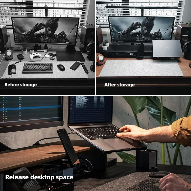 Modular Monitor Riser Stand Er - Desk Setup Black And Wood ulasan dan harga