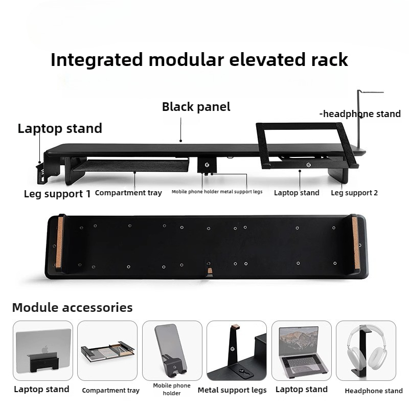 Modular Monitor Riser Stand Er - Desk Setup Black And Wood ulasan dan harga