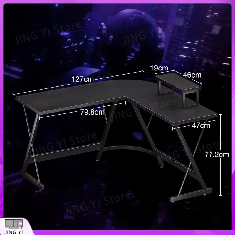L Shaped Gaming Desk with Moni - Desk Setup Black And Wood ulasan dan harga