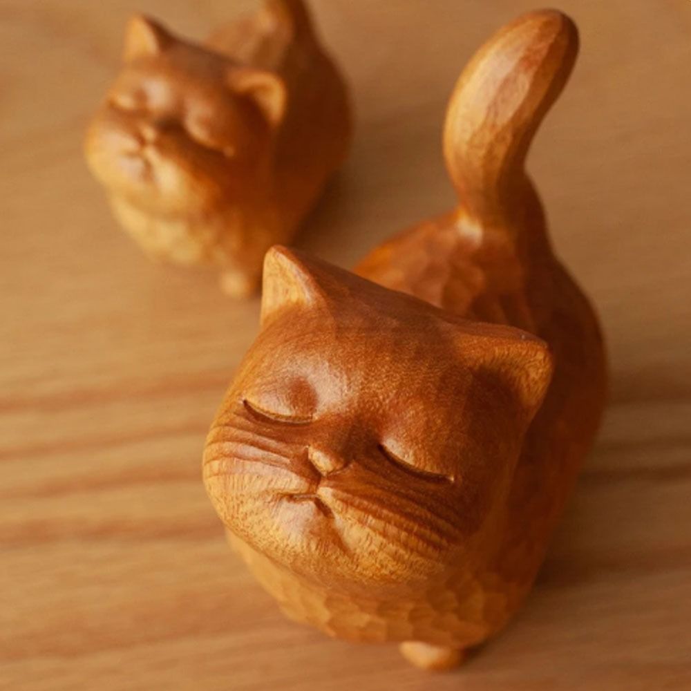 1PC Wooden Cat Ornament Mini S - Desk Setup Nature ulasan dan harga