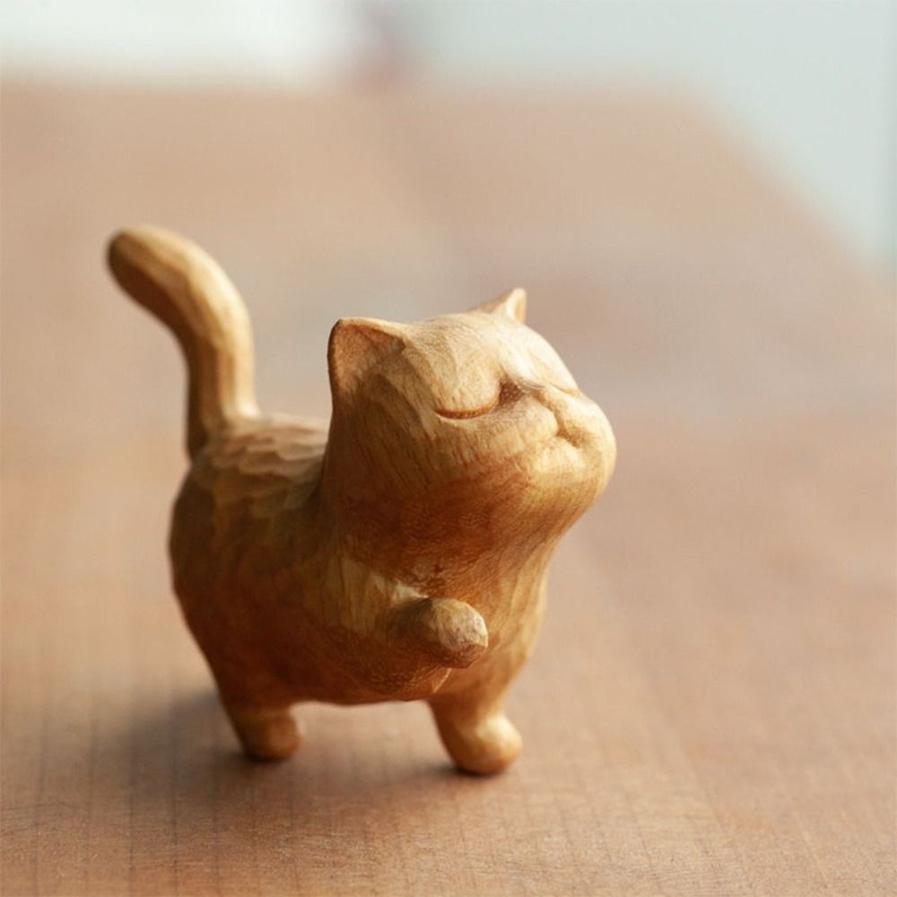 1PC Wooden Cat Ornament Mini S - Desk Setup Nature ulasan dan harga