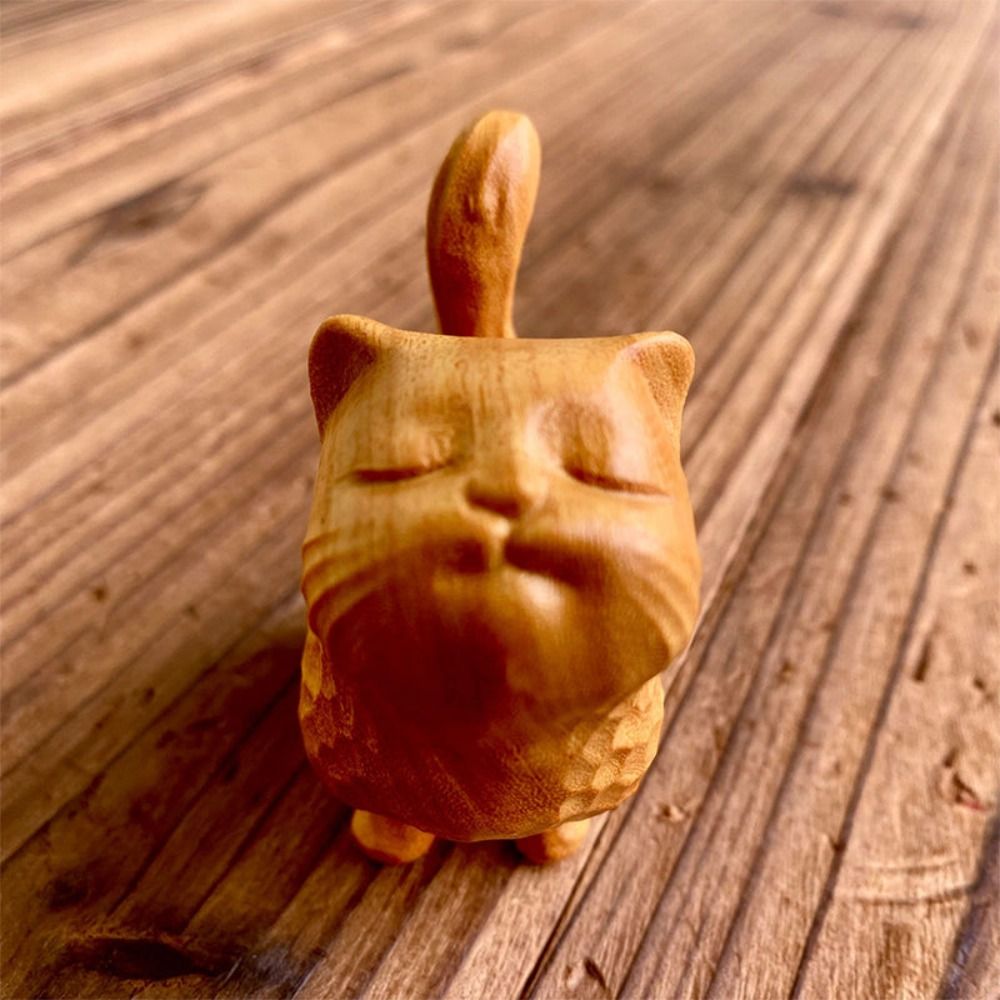 1PC Wooden Cat Ornament Mini S - Desk Setup Nature ulasan dan harga