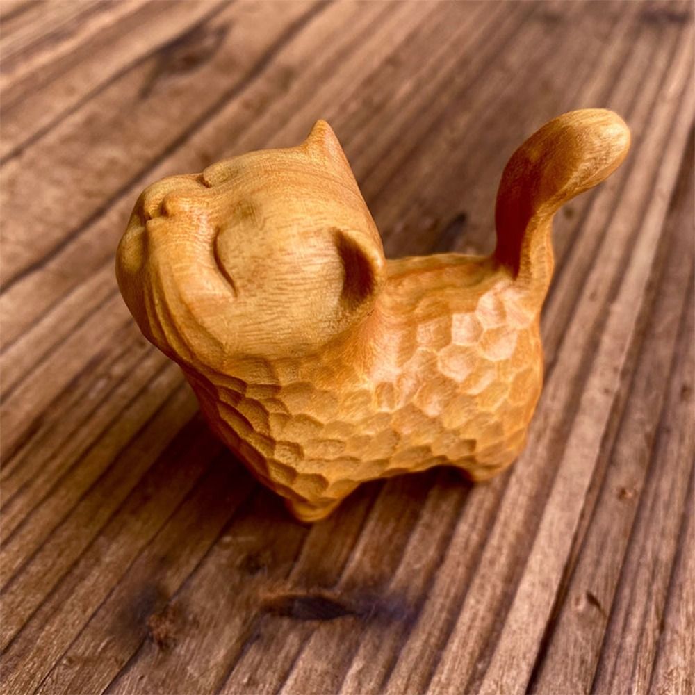 1PC Wooden Cat Ornament Mini S - Desk Setup Nature ulasan dan harga