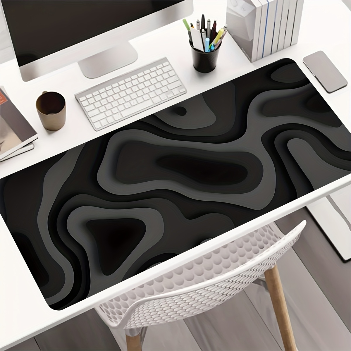 Black Gray Swirl Design Large  - Desk Setup Black ulasan dan harga