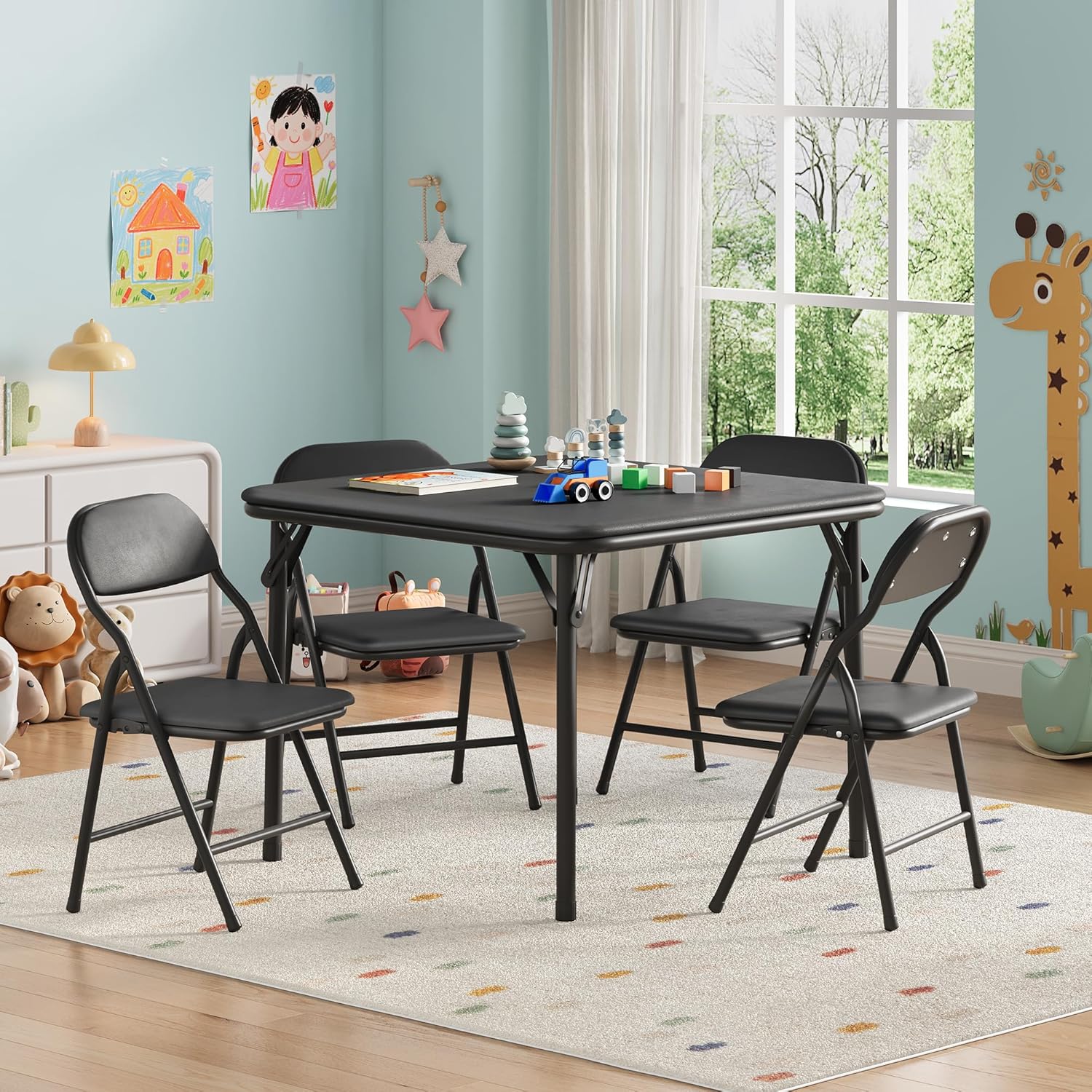 5-Piece Kids Folding Table and - Desk Setup Black ulasan dan harga