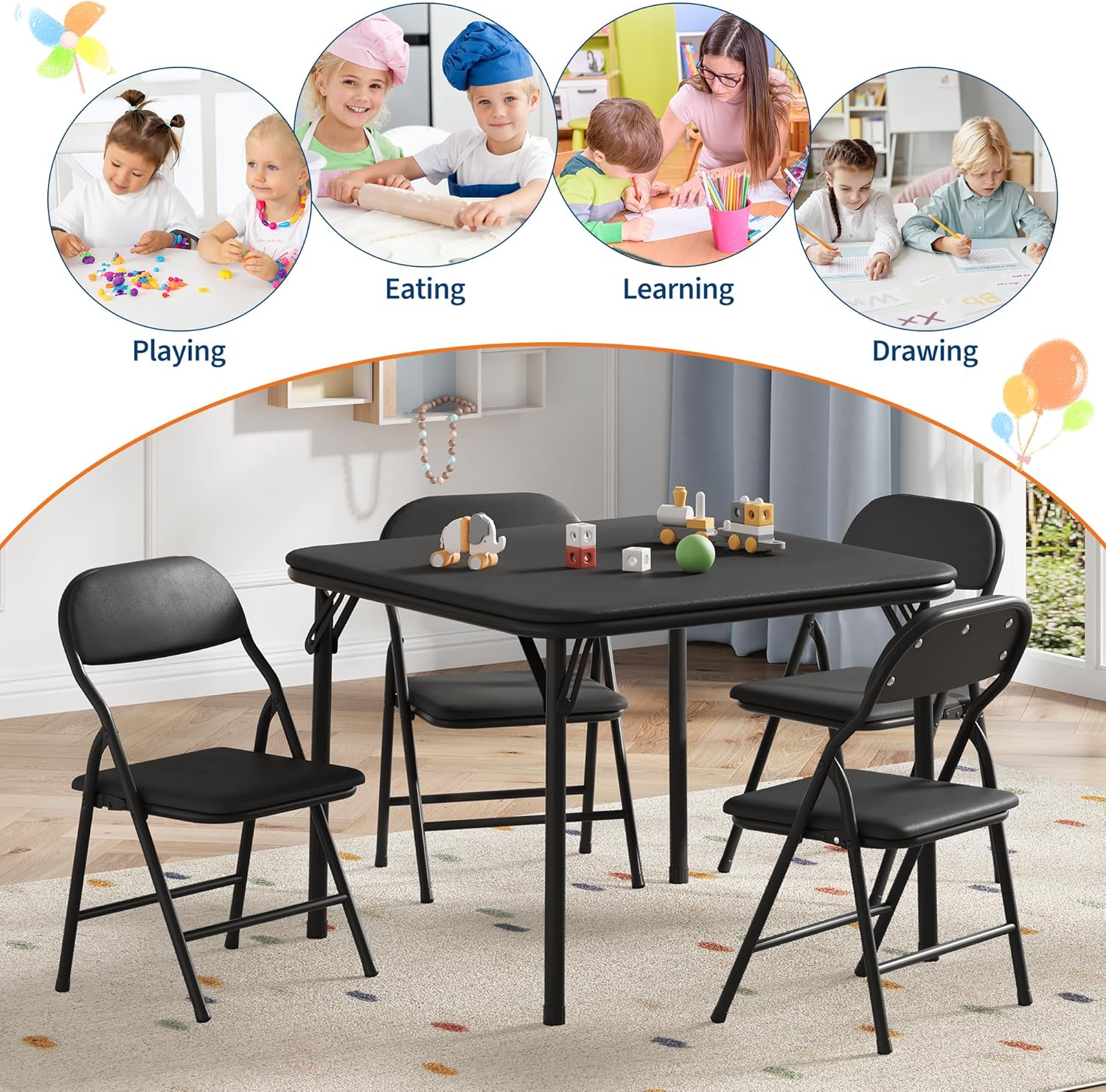 5-Piece Kids Folding Table and - Desk Setup Black ulasan dan harga