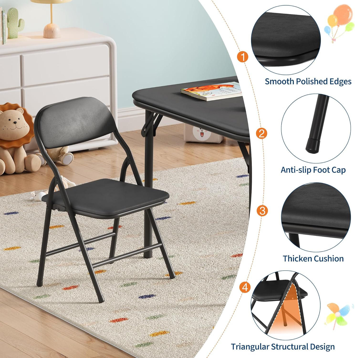 5-Piece Kids Folding Table and - Desk Setup Black ulasan dan harga